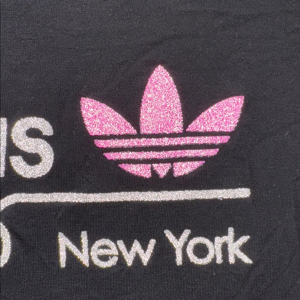 MAKE OFFER! adidas New York Black Tee Pink Trefoil Top Shirt Size Large - Picture 5 of 8